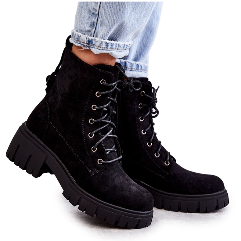 PG1 Cizme Călduțe De Damă De Căprioară Cu Fermoar Negru Emilien