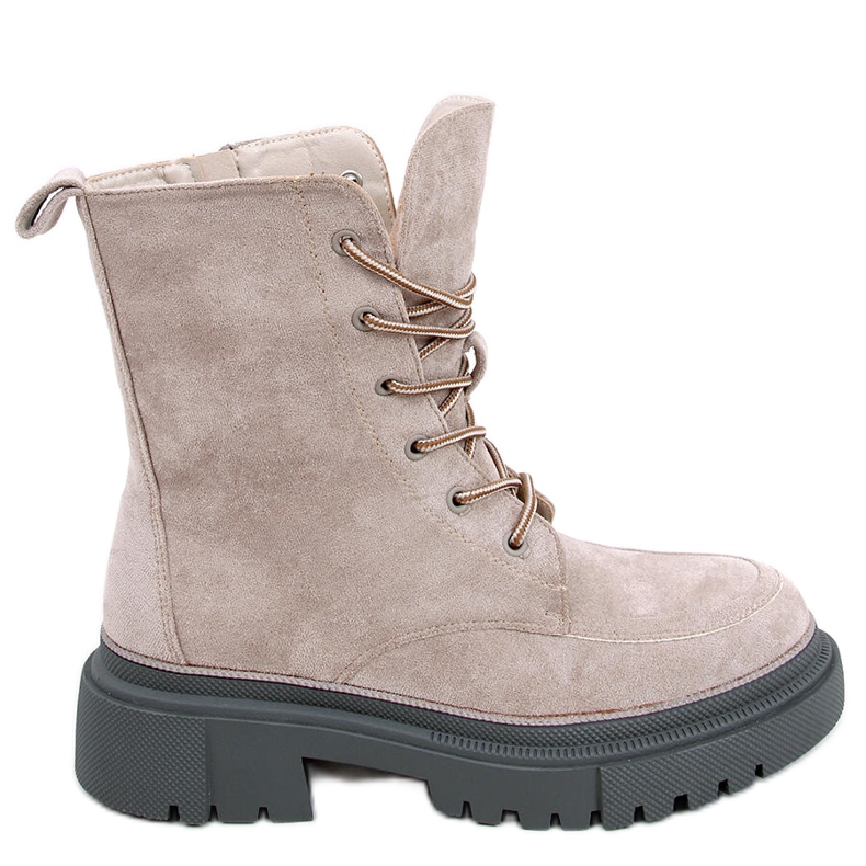 Cizme Roisin Khaki din piele intoarsa cu siret gri