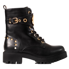 Lucratoare de dama Shelovet cu siret cu accesorii aurii negru