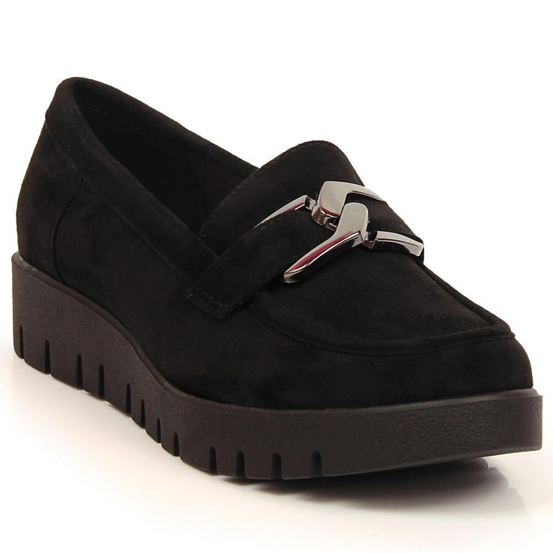 Mocasini de dama pe platforma din piele intoarsa ecologica neagra Sergio Leone negru