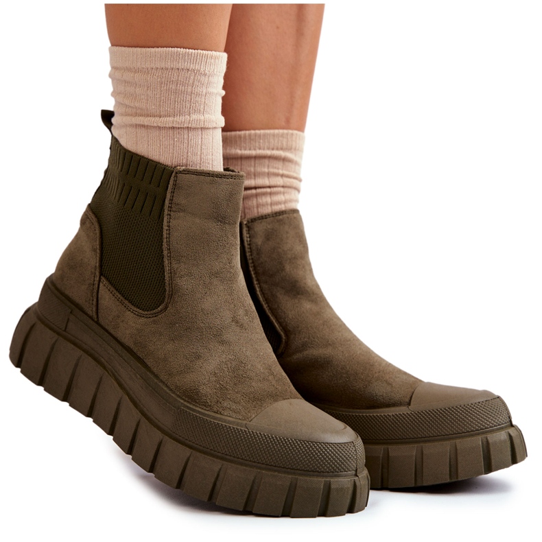 FB2 Cizme la modă cu slip-on pe platforma verde Jenna maro