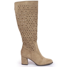 POTOCKI Cizme de dama, ajurata, piele intoarsa maro Daszyński bej