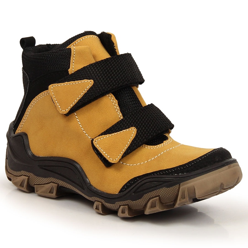 Pantofi pentru baieti incalziti cu velcro camel Kornecki 6394 maro