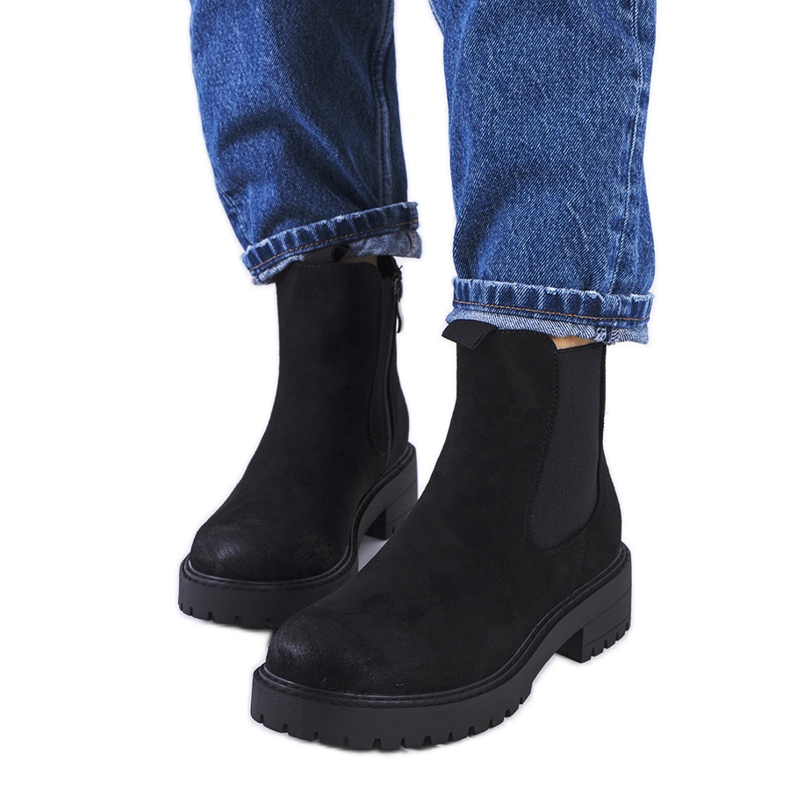 Cizme negre din piele intoarsa ecologica de la Ecrin negru