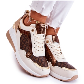 PG1 Pantofi Sport dama On A Wedge, Piele Ecologica, Catrine Alb-Maro bej de aur PG1 Pantofi Sport dama On A Wedge, Piele Ecologica, Catrine Alb-Maro bej de aur