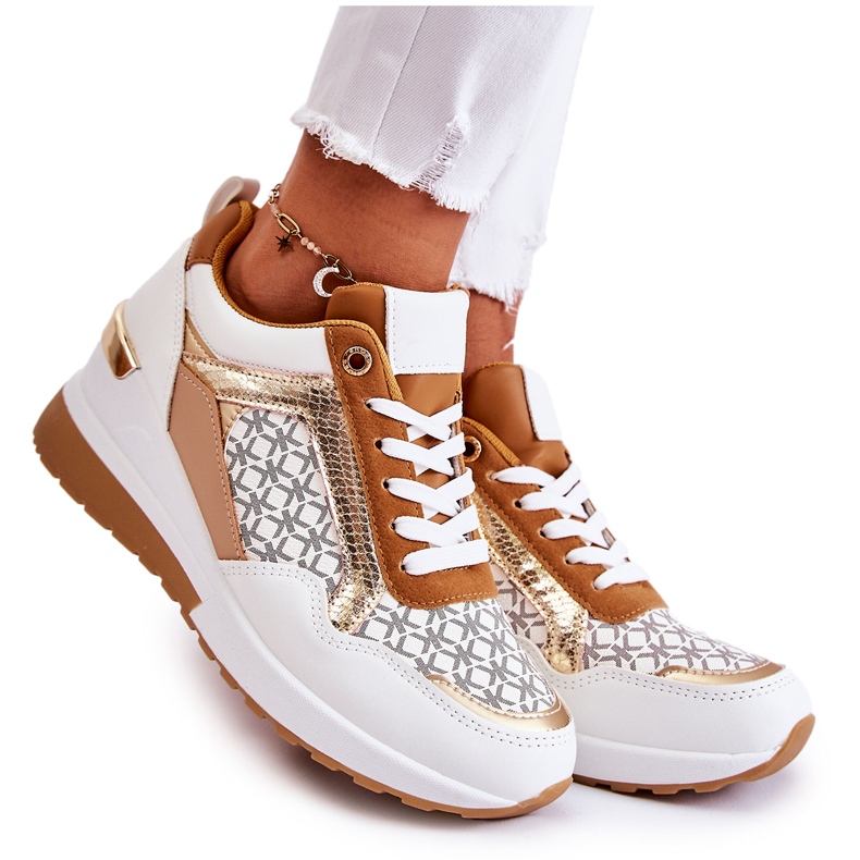 PG1 Pantofi Sport dama din piele ecologica On Wedge White Catrine alb maro multicolor PG1 Pantofi Sport dama din piele ecologica On Wedge White Catrine alb maro multicolor