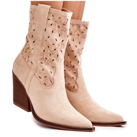 FB1 Cizme de cowboy din piele intoarsa la moda cu flori de coralie bej FB1 Cizme de cowboy din piele intoarsa la moda cu flori de coralie bej