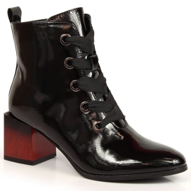 Cizme izolante de dama lacuite cu toc decorativ Potocki WOL99 negru