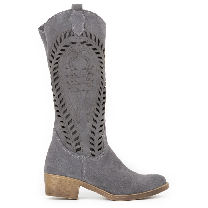 Olivier Cizme de dama din piele ajurata Carla gri