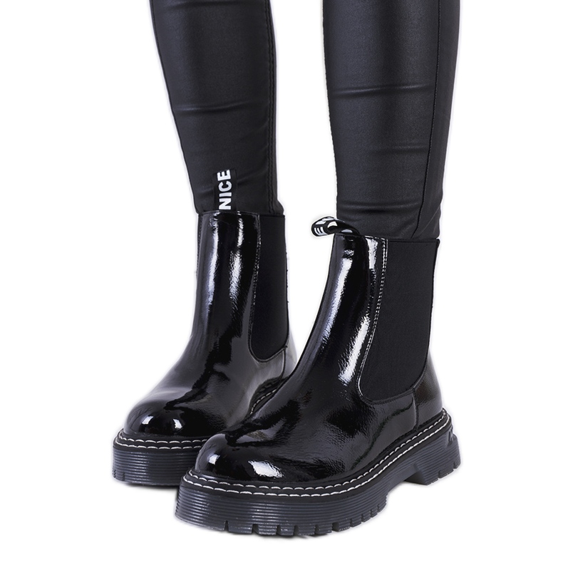 Cizme chelsea lăcuite negre de la Vido negru Cizme chelsea lăcuite negre de la Vido negru