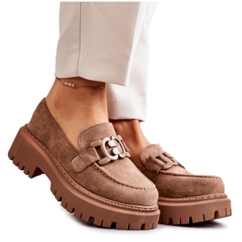 FB2 Brogues De Damă Damă Căprioară Cu Decor Bej Inchis Leeza