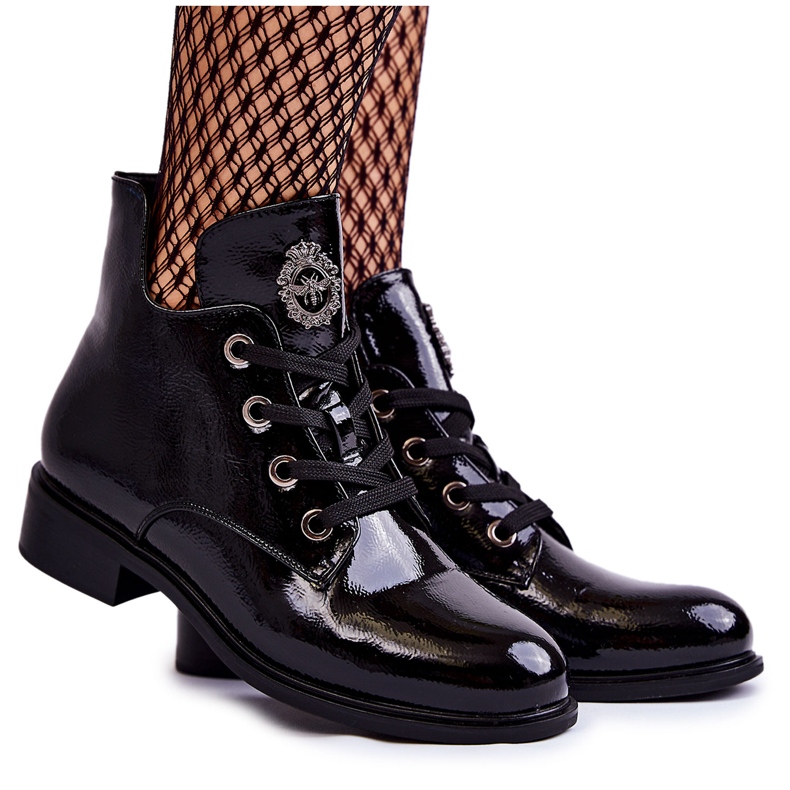 S.Barski Cizme Negre Lăcuite Cu Dantela Enrica negru