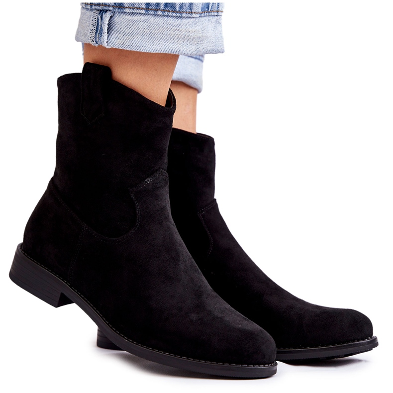 S.Barski Cizme de damă din piele intoarsa cu toc plat Negru Fiorenz