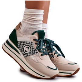 FB2 Pantofi sport de damă la modă, pe o pană, bej-verde Aronne