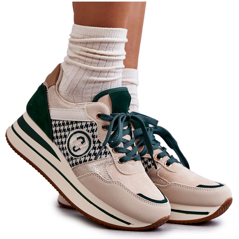 FB2 Pantofi sport de damă la modă, pe o pană, bej-verde Aronne