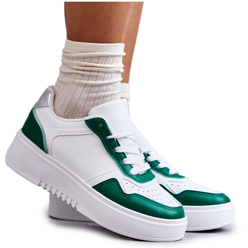 Pantofi sport joasă pentru damă pe platformă Kyllie alb și verde