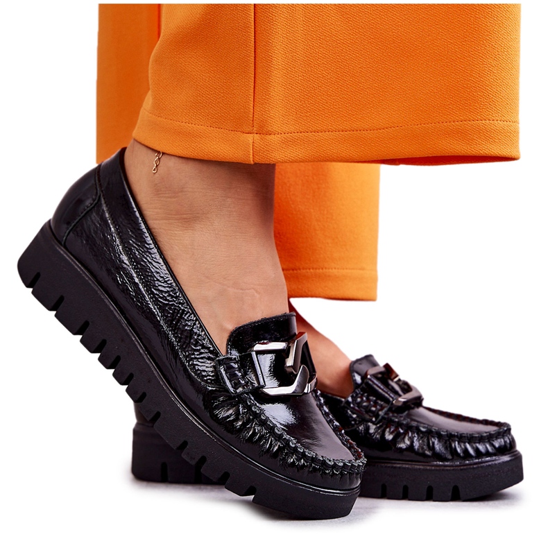 PL5 Mocasini din piele de dama pe platforma venesia neagra negru