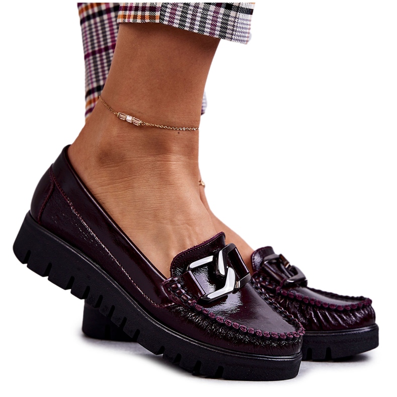 PL5 Mocasini din piele de dama pe platforma Venesia Burgundy roșu multicolor