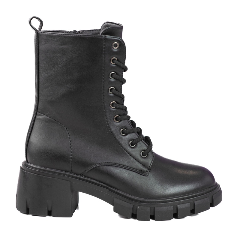 Cizme clasice negre Shelovet cu siret cu toc inalt negru