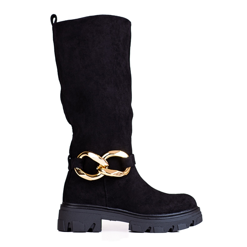 Cizme negre de dama cu lant Shelovet din piele intoarsa ecologica negru