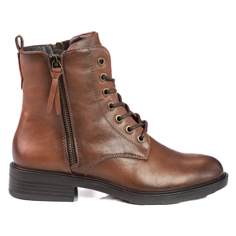 Cizme de dama cu siret cu tocuri plate Shelovet maro