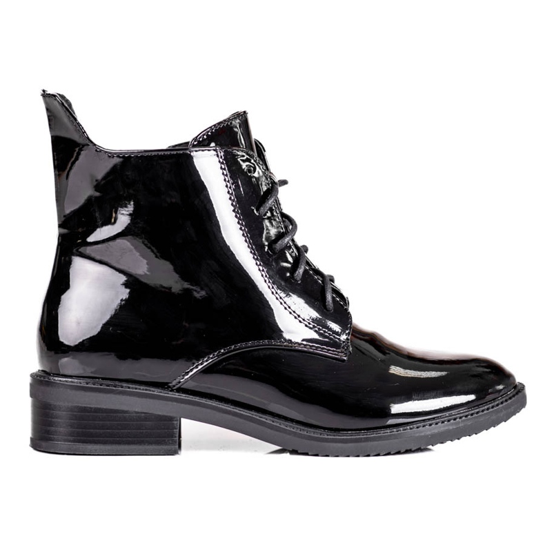 Cizme Shelovet de dama elegante sirelate din piele ecologica lacuita negru