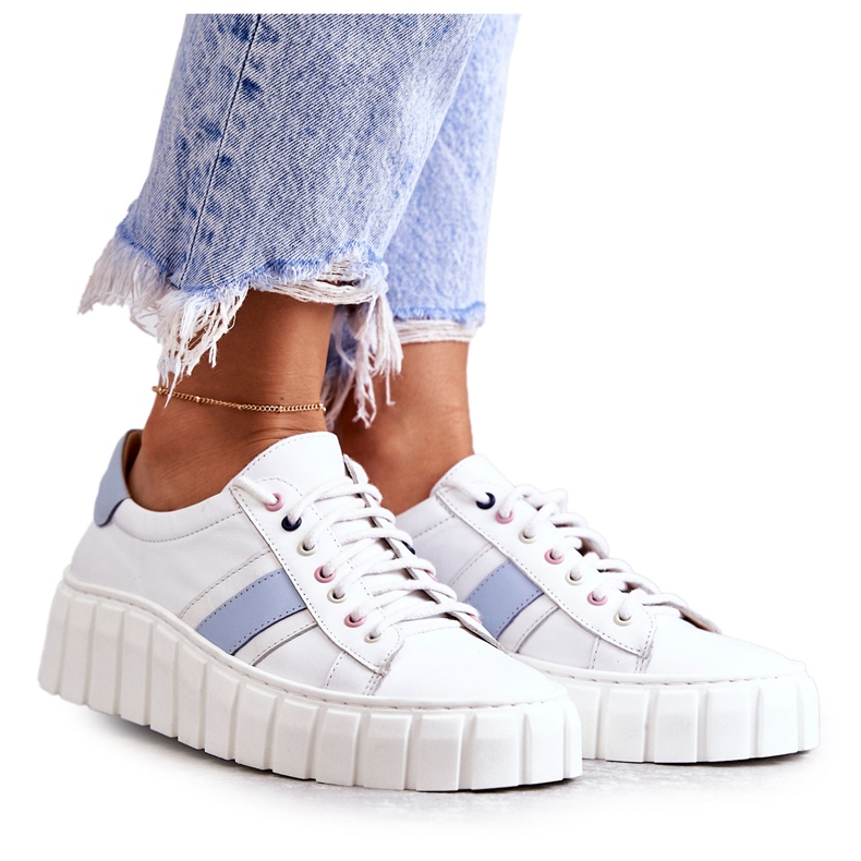 Pantofi Sport dama din piele Legati alb si albastru Ariva Pantofi Sport dama din piele Legati alb si albastru Ariva