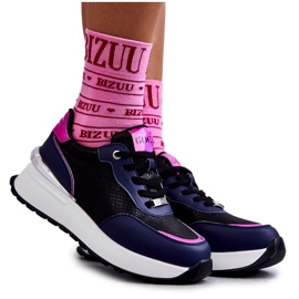 Pantofi sport pentru femei pe pană GOE KK2N4081 Negru-Albastru Marin