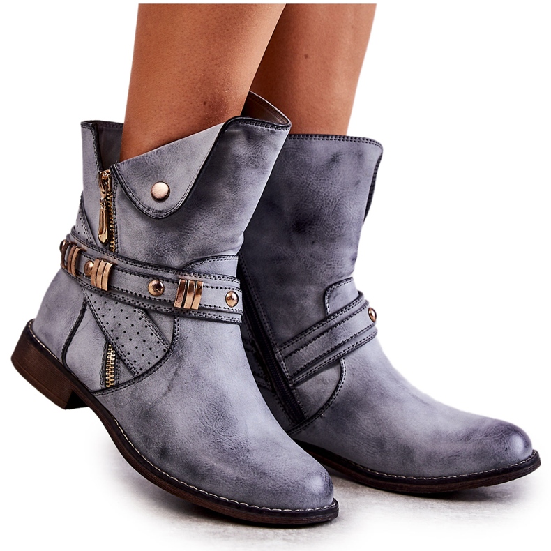 PG1 Cizme Înalte De Damă Cu Ornamente Albastre Alisa albastru