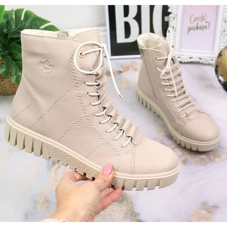 Botine de dama bej cu platforma Rieker Y3420-61