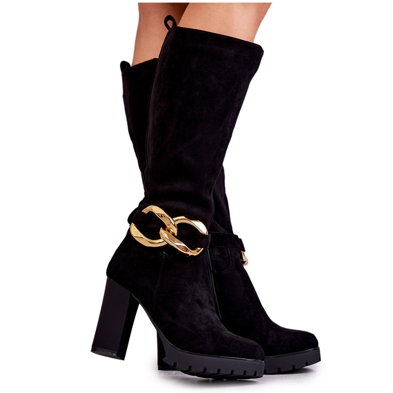 Cizme negre Jackson din piele intoarsa cu lant detasabil negru Cizme negre Jackson din piele intoarsa cu lant detasabil negru