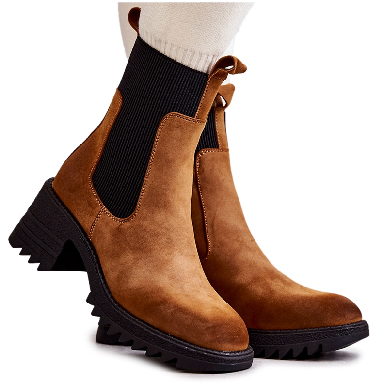 FE1 Cizme Călduțe De Damă Pe Toc Înalt Camel Abella maro