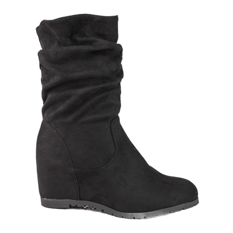 Cizme de damă pe pană Shelovet cu o parte superioară cu volană negru