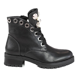 Cizme de damă cu șireturi cu ornamente Shelovet negru Cizme de damă cu șireturi cu ornamente Shelovet negru