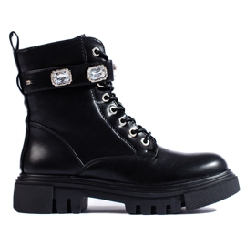 Botine de dama negre cu cristale negru Botine de dama negre cu cristale negru