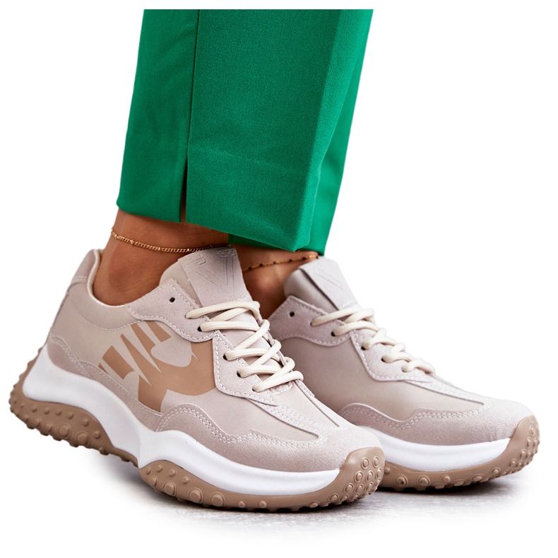 Vinceza Pantofi sport cu șireturi de damă, bej maro