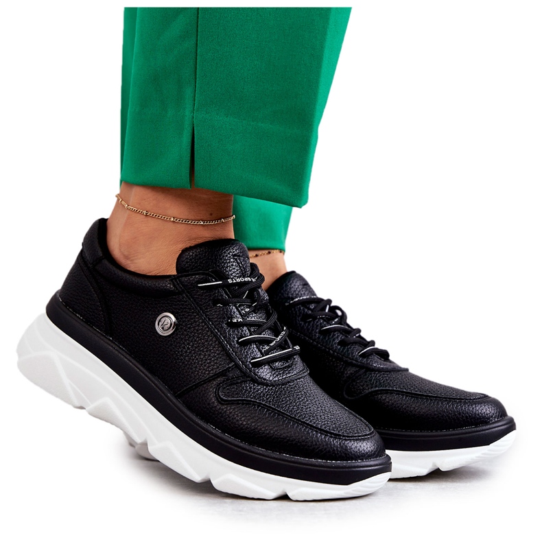 Vinceza Pantofi sport din piele neagră de damă Camrose negru Vinceza Pantofi sport din piele neagră de damă Camrose negru