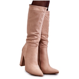 Cizme clasice din piele intoarsa cu toc Tressa bej inchis maro