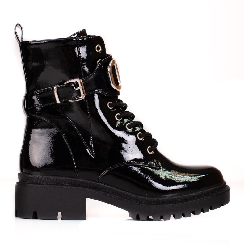 Genți lăcuite cu dantelă Shelovet, cu cataramă decorativă negru