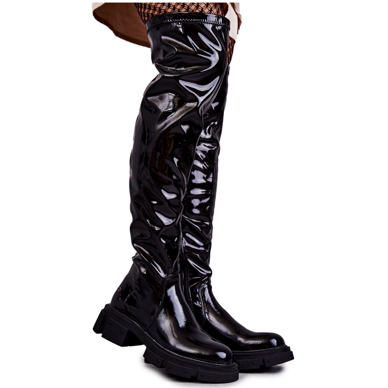 GOE Brevet KK2N4023 Cizme negre peste genunchi, cu toc plat negru