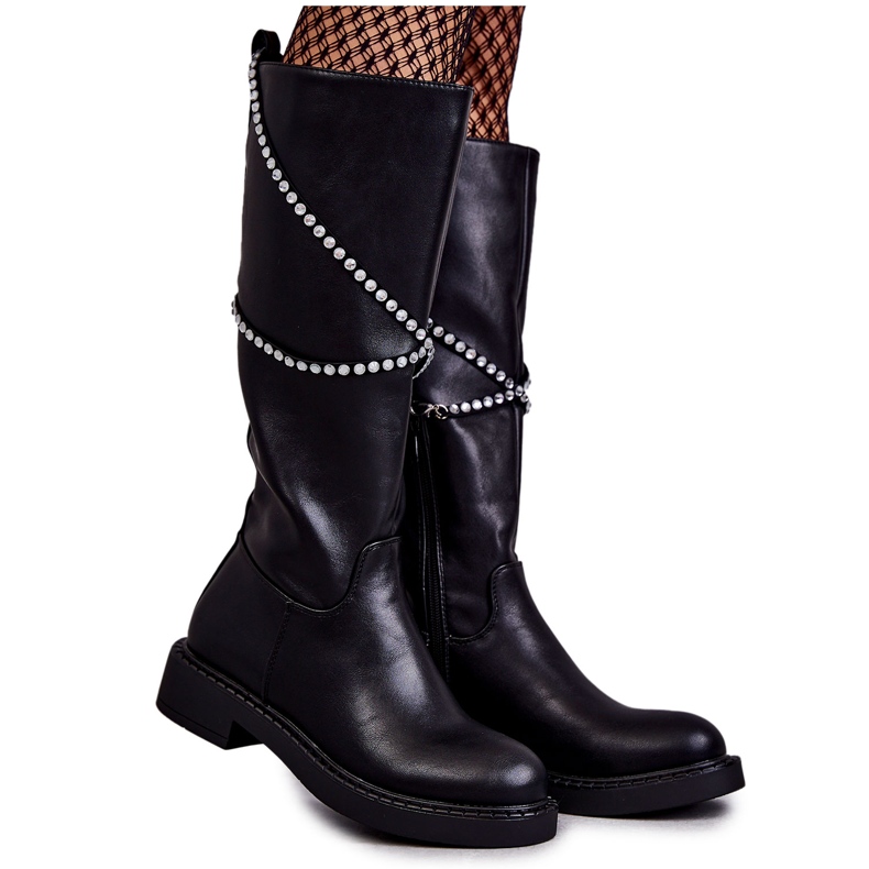 FS1 Cizme Negre De Damă Cu Ornamente Finlay Negru FS1 Cizme Negre De Damă Cu Ornamente Finlay Negru