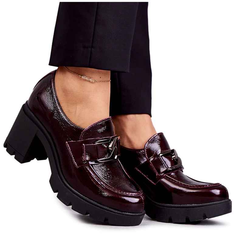 PL5 Pantofi eleganti pe pilon cu decor argintiu, Harmell visiniu roșu
