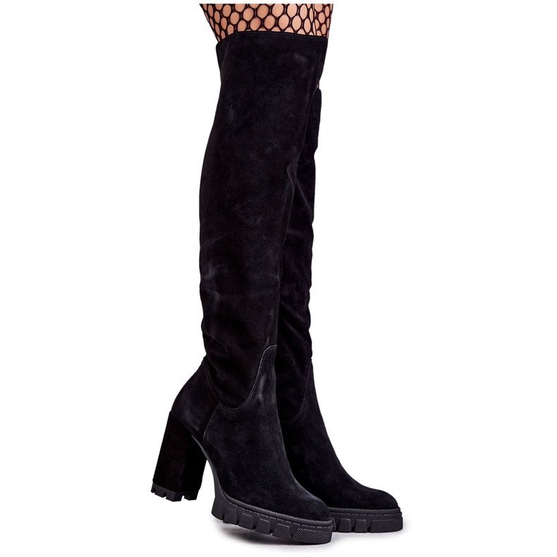 PA2 Cizme la modă din piele intoarsa neagra cu coapsa Estrela negru