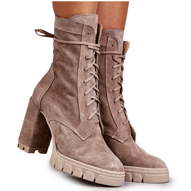 PA2 Cizme de piele intoarsa de dama pe platforma Edna bej