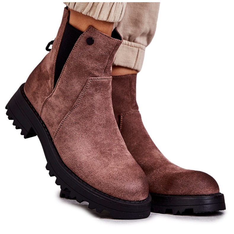 PJ1 Cizme de piele intoarsa calduroasa pe toc plat, maro deschis, Salome PJ1 Cizme de piele intoarsa calduroasa pe toc plat, maro deschis, Salome