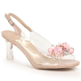 D&A Sandale transparente pe tocuri înalte cu margele roz DA incolor