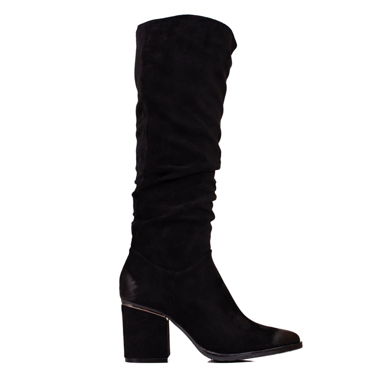 W. Potocki Cizme de damă de piele intoarsă pe stâlpul Potocki cu o parte superioară cu volană negru W. Potocki Cizme de damă de piele intoarsă pe stâlpul Potocki cu o parte superioară cu volană negru