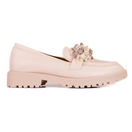 Mocasini de dama Shelovet din piele intoarsa cu cristale bej