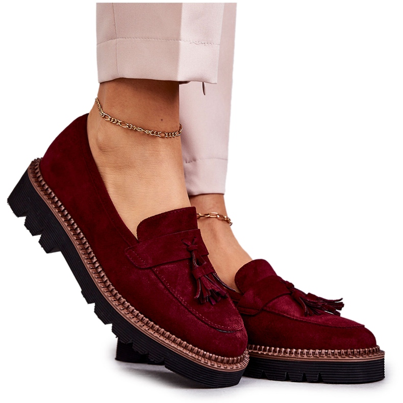 Vinceza Pantofi de damă din piele intoarsa pe platforma burgundy Unni roșu