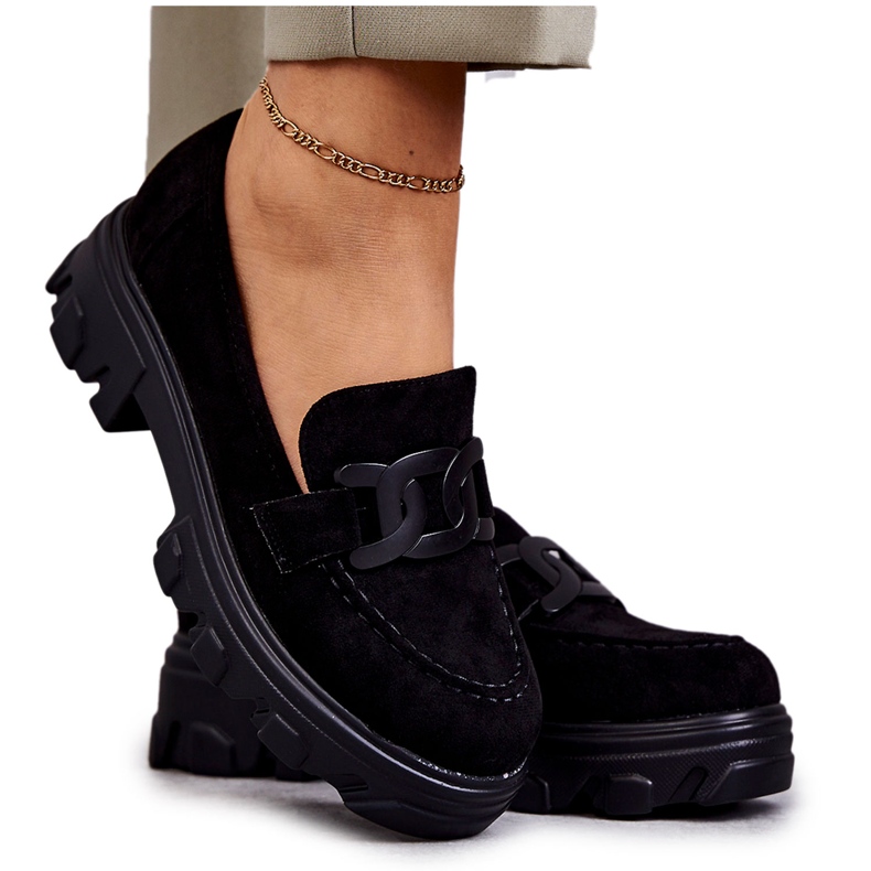 Vinceza Pantofi de damă din piele intoarsa pe platforma Janne neagra negru